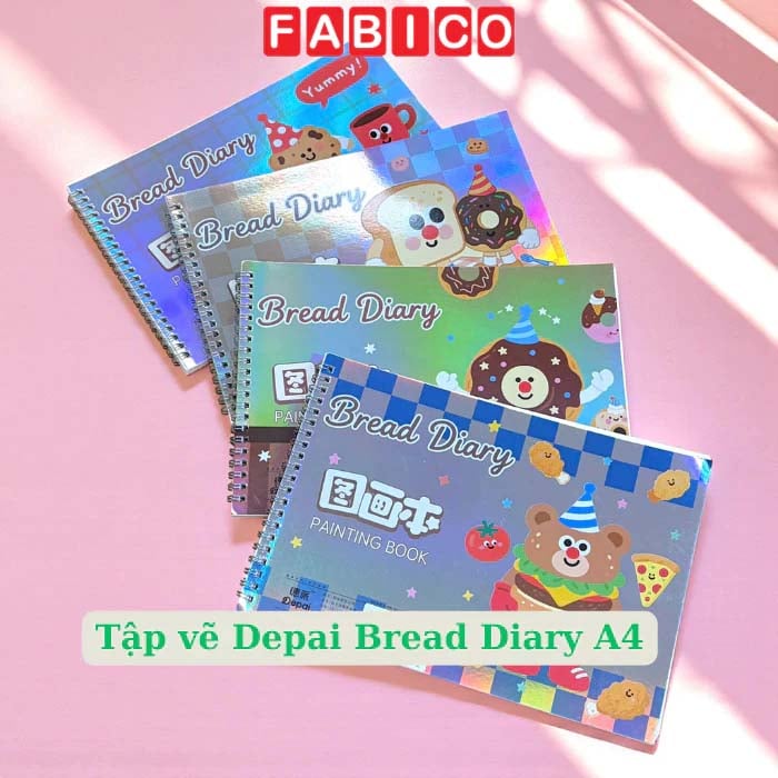 Tập Vẽ Depai Bread Diary 38 Tờ A4 - Giấy Dày, Mịn, Bìa Hologram Cực Xinh