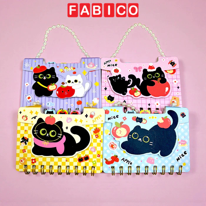 Sổ Tay Mini Lò Xo Quai Ngọc Hình Mèo Táo
