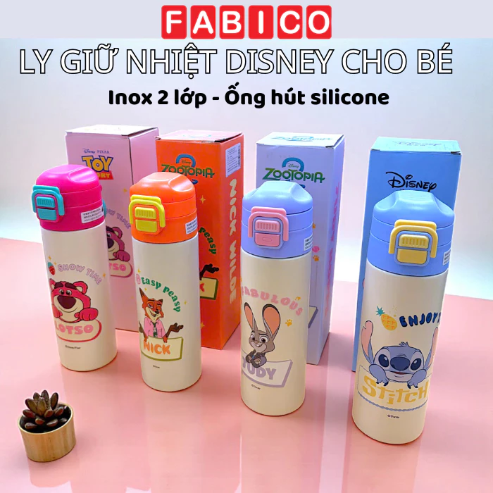 Bình Giữ Nhiệt Disney Cho Bé Kèm Ống Hút Silicone