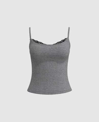  URBAN REVIVO - Áo hai dây nữ viền ren quyến rũ 