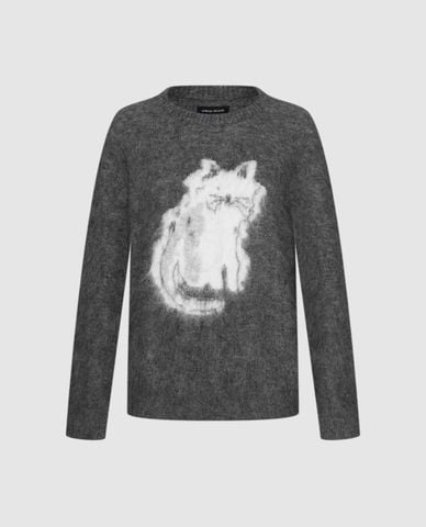  URBAN REVIVO - Áo dệt kim nữ cổ tròn tay dài phối họa tiết 