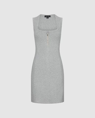  URBAN REVIVO - Đầm sát nách mini cổ vuông phối khóa zip 