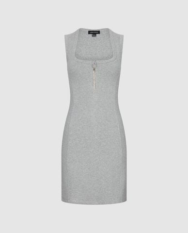  URBAN REVIVO - Đầm sát nách mini cổ vuông phối khóa zip 