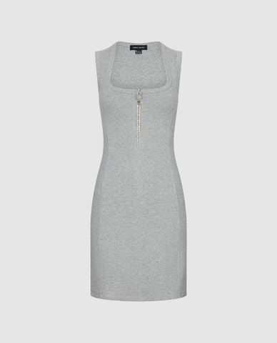  URBAN REVIVO - Đầm sát nách mini cổ vuông phối khóa zip 