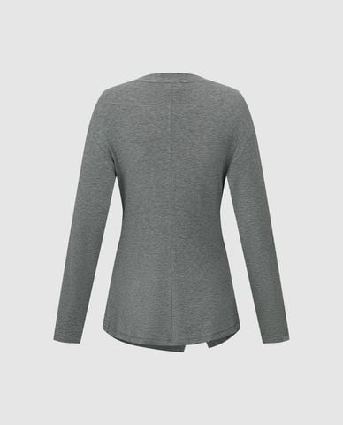  URBAN REVIVO - Áo kiểu nữ cổ tròn tay dài xoắn eo 