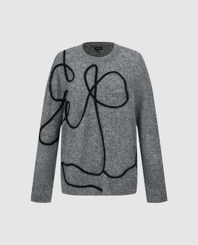  URBAN REVIVO - Áo dệt kim nữ cổ tròn tay dài phối họa tiết 