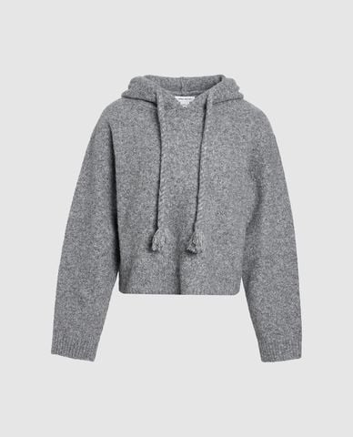  URBAN REVIVO - Áo hoodie nữ phối mũ dệt kim tay dài 