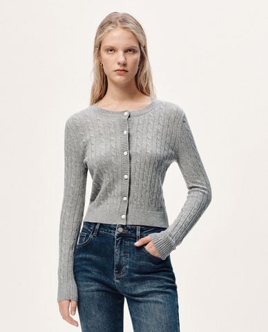  URBAN REVIVO - Áo khoác cardigan nữ cổ tròn tay dài phom ôm 