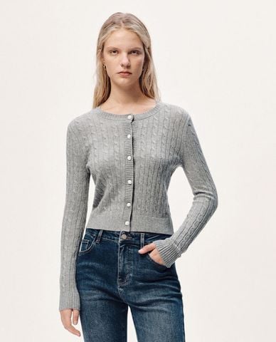  URBAN REVIVO - Áo khoác cardigan nữ cổ tròn tay dài phom ôm 