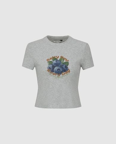  URBAN REVIVO - Áo croptop nữ cổ tròn tay ngắn in họa tiết 