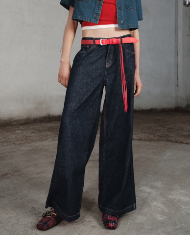  URBAN REVIVO - Quần jeans nữ ống rộng cổ điển 