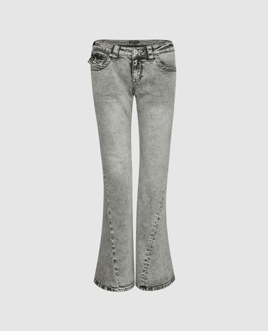  URBAN REVIVO - Quần jeans nữ ống loe wash bạc 