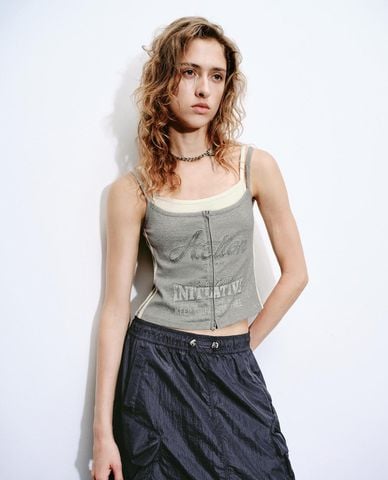  URBAN REVIVO - Áo hai dây nữ cổ vuông 2 in 1 