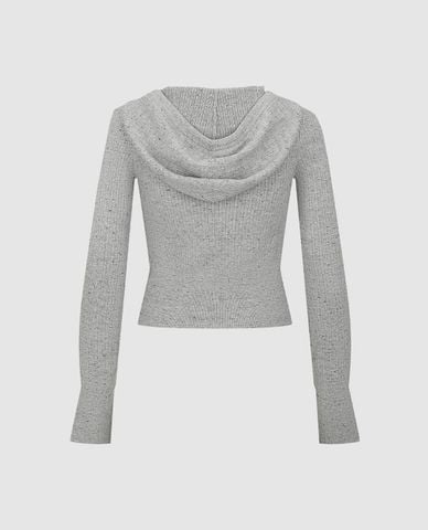  URBAN REVIVO - Áo khoác dệt kim nữ phối mũ cổ V 