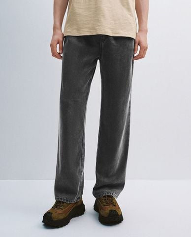  URBAN REVIVO - Quần jeans nam ống đứng phối dây rút 