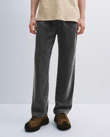  URBAN REVIVO - Quần jeans nam ống đứng phối dây rút 