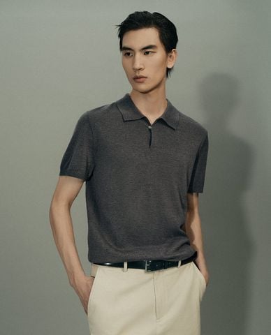  URBAN REVIVO - Áo dệt kim nam cổ bẻ tay ngắn 