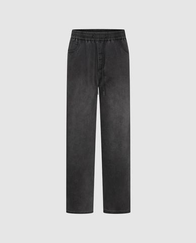  URBAN REVIVO - Quần jeans nam ống rộng lưng thun 