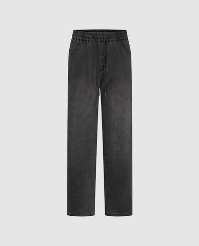  URBAN REVIVO - Quần jeans nam ống rộng lưng thun 