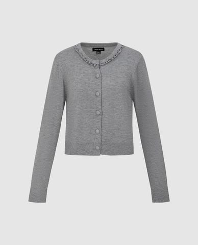  URBAN REVIVO - Áo khoác cardigan nữ tay dài đính đá 