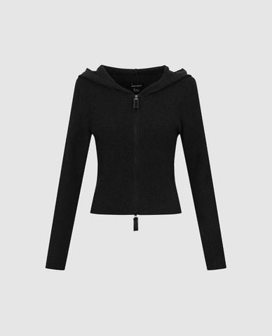  URBAN REVIVO - Áo khoác cardigan nữ cổ V tay dài phối mũ 