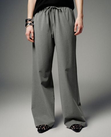  URBAN REVIVO - Quần nữ ống rộng lưng thun phối dây rút 