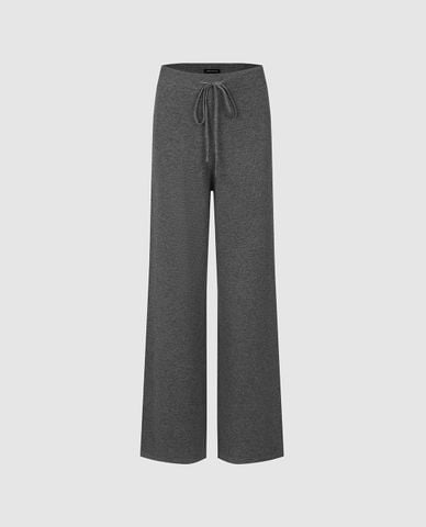  URBAN REVIVO - Quần nữ ống rộng dệt kim phối dây rút 