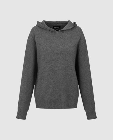  URBAN REVIVO - Áo hoodie nữ dệt kim phối mũ 