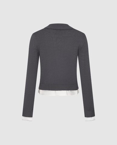  URBAN REVIVO - Áo dệt kim nữ cổ bẻ họa tiết caro 