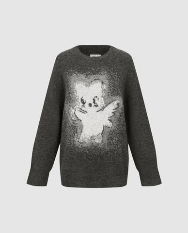  URBAN REVIVO - Áo dệt kim nữ cổ tròn tay dài phom rộng 