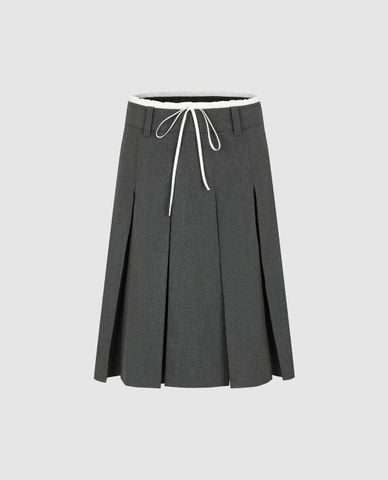  URBAN REVIVO - Chân váy xếp li midi phối viền 