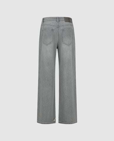  URBAN REVIVO - Quần jeans nữ ống rộng wash bạc rách gối 