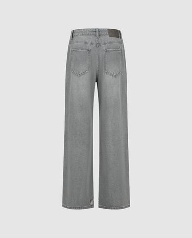  URBAN REVIVO - Quần jeans nữ ống rộng wash bạc rách gối 