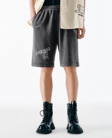  URBAN REVIVO - Quần short nam ống rộng lưng thun in hoạ tiết 