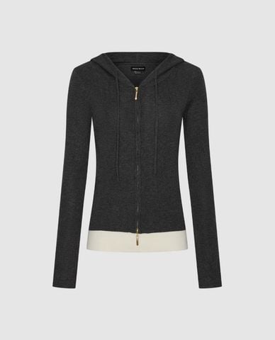  URBAN REVIVO - Áo khoác dệt kim nữ phối mũ phom ôm 