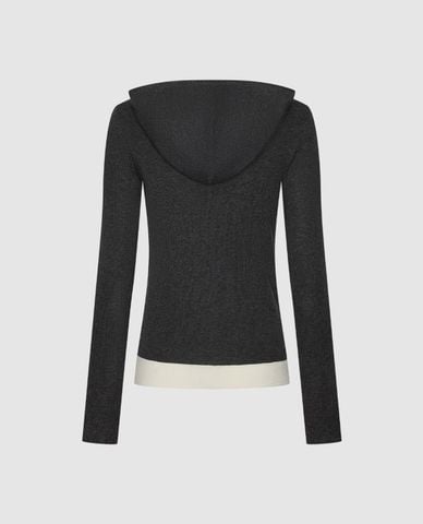  URBAN REVIVO - Áo khoác dệt kim nữ phối mũ phom ôm 