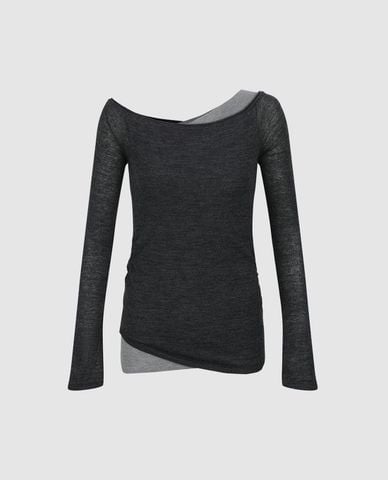  URBAN REVIVO - Áo trễ vai nữ tay dài phối layer 