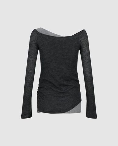  URBAN REVIVO - Áo trễ vai nữ tay dài phối layer 
