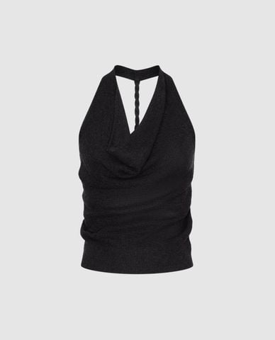  URBAN REVIVO - Áo dệt kim nữ cổ yếm hở lưng 