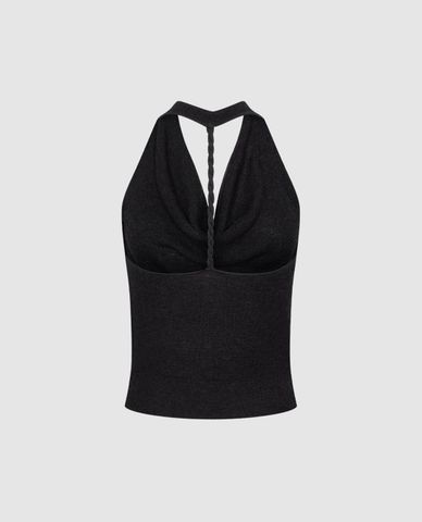  URBAN REVIVO - Áo dệt kim nữ cổ yếm hở lưng 