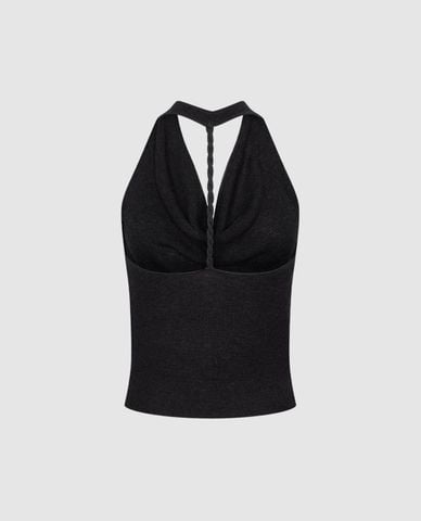  URBAN REVIVO - Áo dệt kim nữ cổ yếm hở lưng 