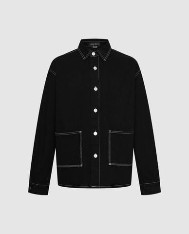  URBAN REVIVO - Áo khoác denim nam tay dài phối nút kim loại 