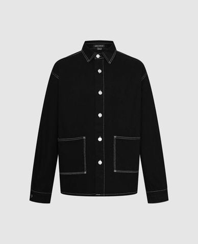  URBAN REVIVO - Áo khoác denim nam tay dài phối nút kim loại 