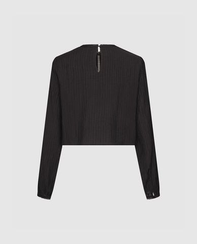  URBAN REVIVO - Áo kiểu nữ cổ tròn tay dài phối ren 