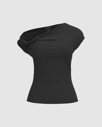  URBAN REVIVO - Áo trễ vai nữ phom ôm hiện đại 