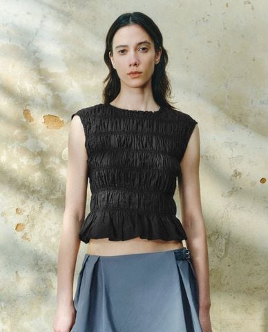  URBAN REVIVO - Áo sát nách nữ phối bèo nhún 