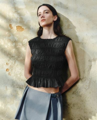  URBAN REVIVO - Áo sát nách nữ phối bèo nhún 