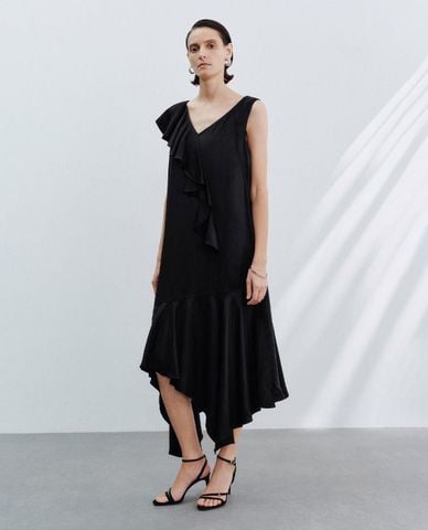  URBAN REVIVO - Đầm xếp tầng midi phối bèo 