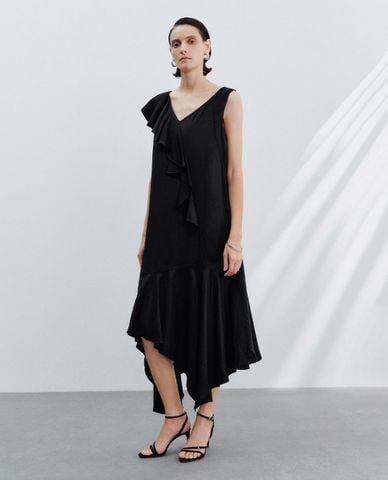  URBAN REVIVO - Đầm xếp tầng midi phối bèo 