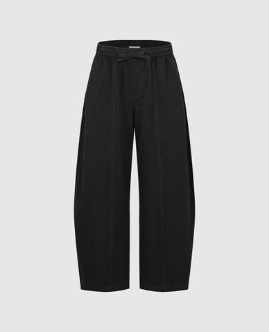  URBAN REVIVO - Quần jeans nam ống rộng lưng thun dáng cong 